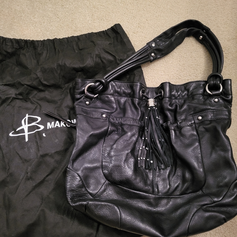 B. Makowsky Black Leather Shoulder Bag